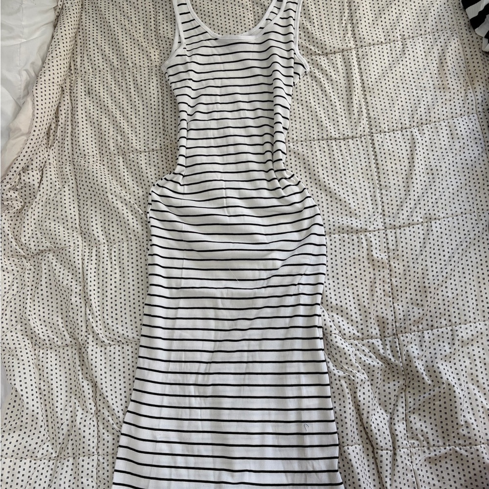 Fashion Nova Black and White Striped Midi Dress